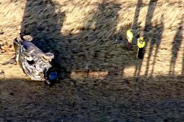 Emergency respo<em></em>nders investigate the scene of a crash, Thursday, Feb. 22, 2024 on U.S. 287 a<em></em>bout 10 miles (16 kilometers) south of the Wyoming-Colorado line between Laramie and Fort Collins, Colo. Three members of the University of Wyoming swimming and diving team were killed in the crash. (KMGH Denver7 via AP)