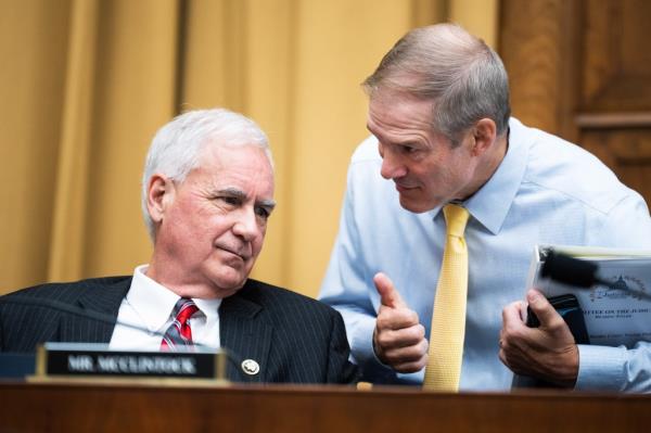 Chairman Rep. Jim Jordan, R-Ohio, right, and Rep. Tom McClintock, R-Calif., attend the House Judiciary Committee hearing titled "The Biden-Harris Border Crisis: Victim Perspectives," in Rayburn building on Tuesday, September 10, 2024.