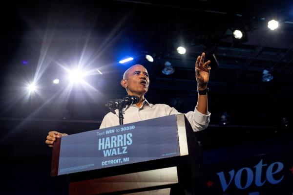 Eminem takes the stage to introduce former U.S. President Barack Obama during a campaign event for Democratic presidential nominee and U.S. Vice President Kamala Harris, during the first week of early voting in Detroit, Michigan, U.S. October 22, 2024. — Reuters pic